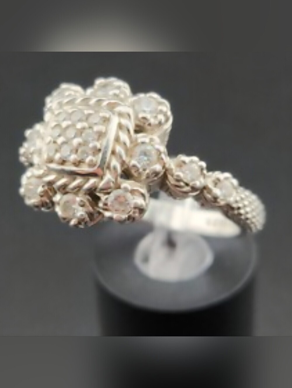 Sterling Silver Floral JUDITH RIPKA Cluster Ring with Clear Stones - Silver Sz 7